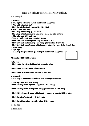 Đề cương ôn thi môn Toán Lớp 8 - Buổi 4 Hình thoi - hình vuông